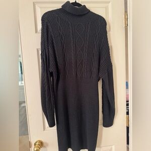 Black Cable Knit Turtleneck Sweater